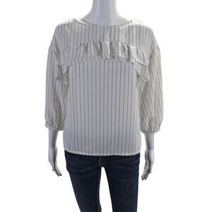 Earth® Womens Striped Round Neck Long Sleeve Pullover Blouse Top White Size S